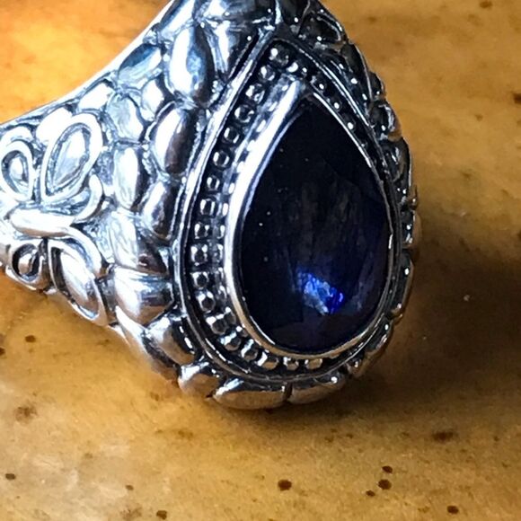 Natural Blue Sapphire Sterling Silver Ring Size 7 - Picture 3 of 10